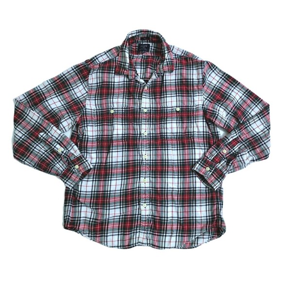 J Crew Men's Large Flannel Shirt Slim Lumberjack Red Green Tartan Check Plaid - Picture 1 of 8